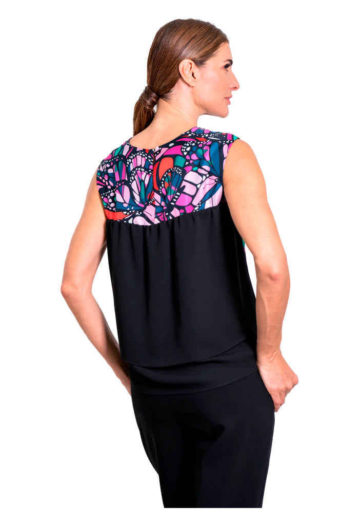 Blusa Pétalos Vuelo de Mariposa Verde/Rosa
