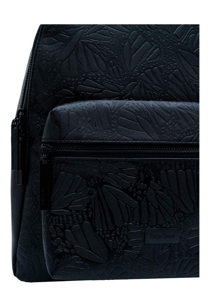 Backpack Nuuk Herraje Negro Grabado Mariposa Negro