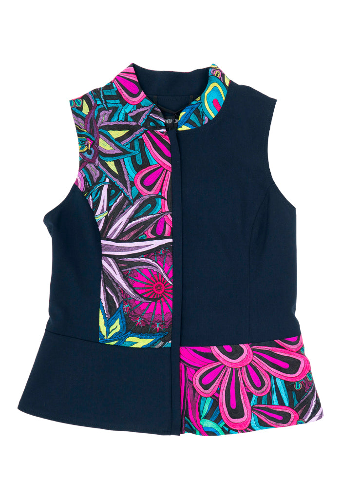 Chaleco Combinado Santuario Cactáceas Azul/Rosa