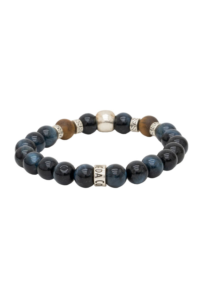 Pulsera Calavera Plata con Ojo de Tigre Azul 21 cm