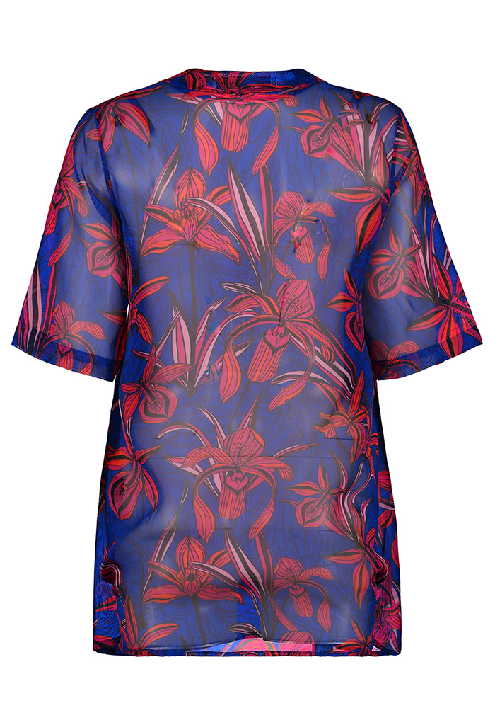 Vestido Soyatl Corto Orquídeas Marino