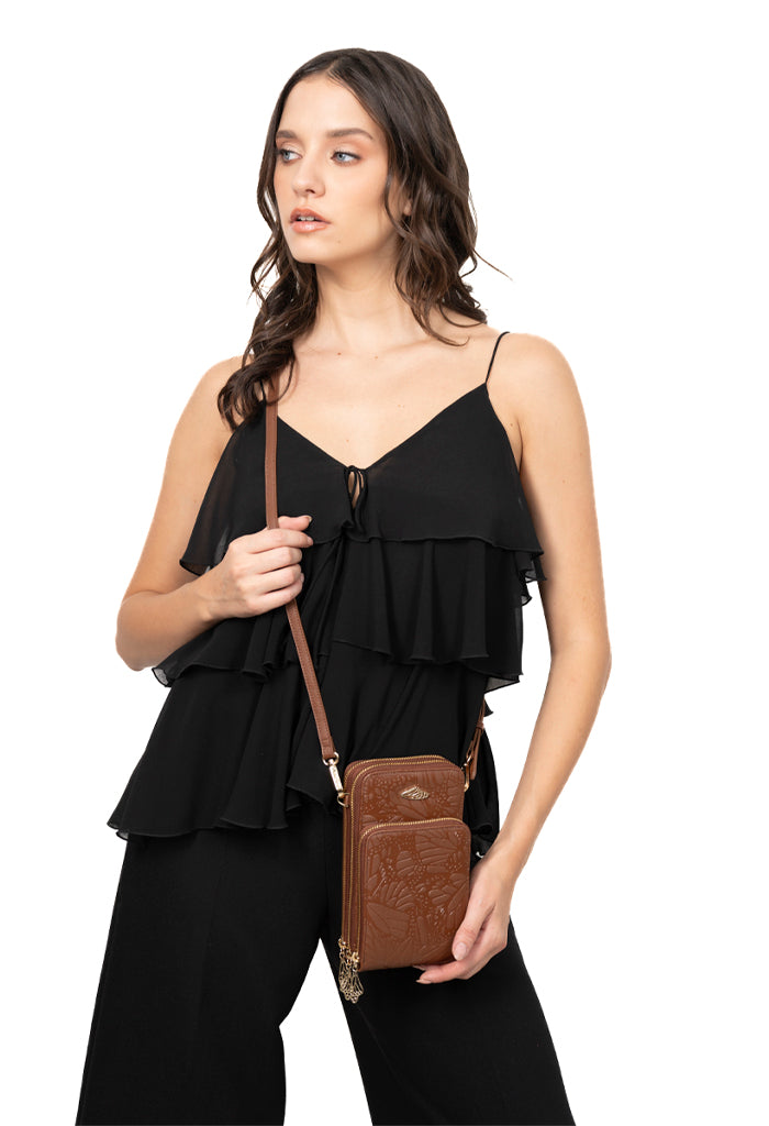 Porta Celular Naab Saffiano Grabado Mariposa