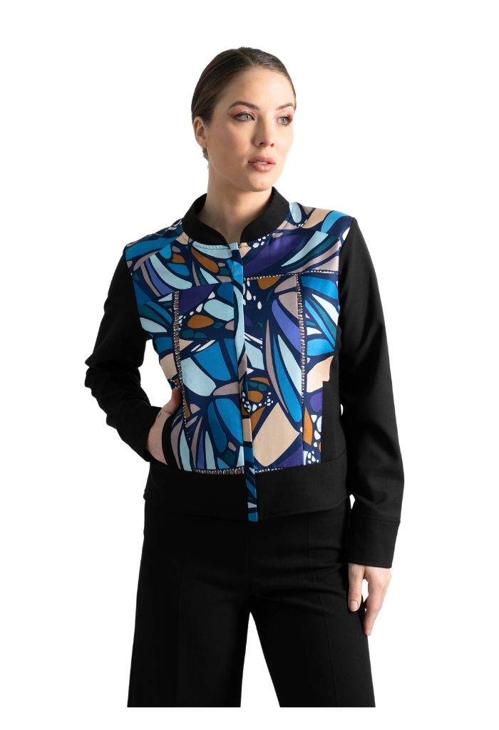 Bomber Okomej Mariposa Abstracta Azul Acero