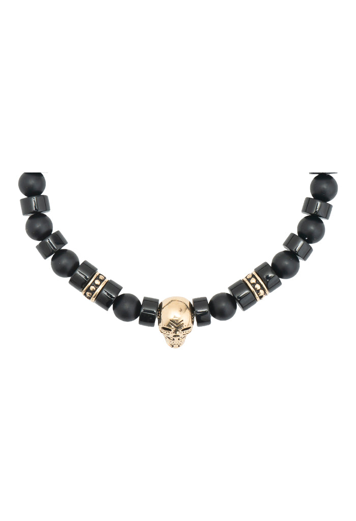 Pulsera Tzompantli Onyx Mate Calavera Dorada