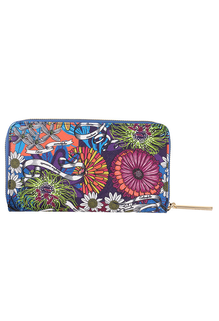 Cartera Grande Saffiano Herbolaria Flores Azul/Rosa