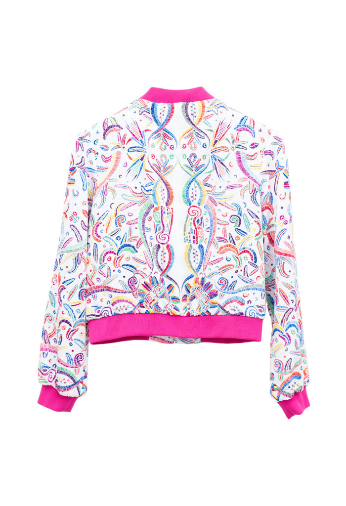 Bomber AKENBA Seda Jacquard Quetzalcóatl Blanco