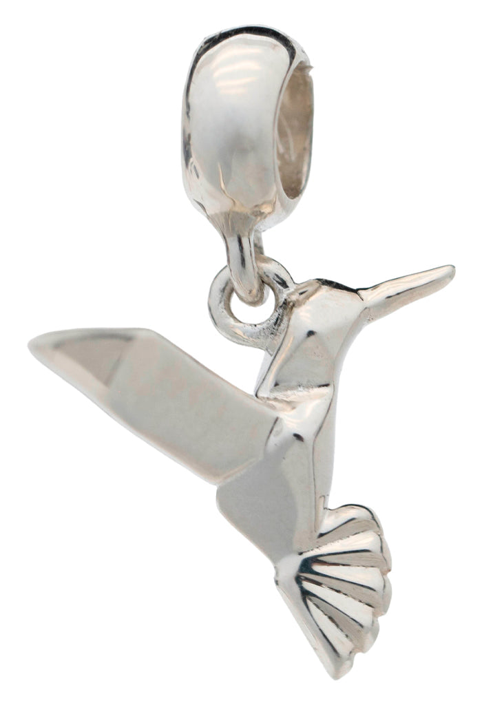 Amuleto para Brazalete Colibrí Origami Plata