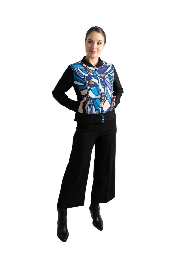 Bomber Okomej Mariposa Abstracta Azul Acero