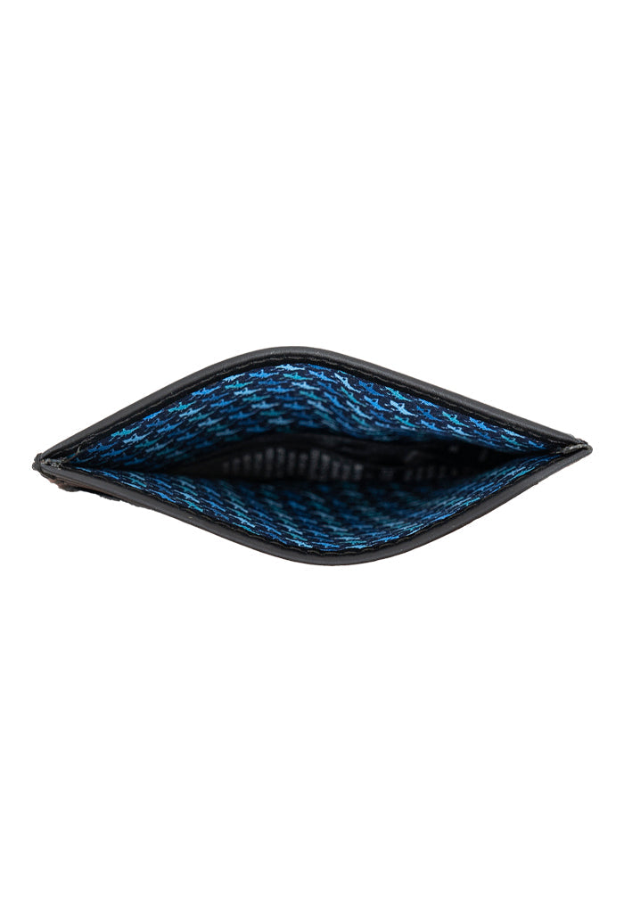 Tarjetero Kukxaan Negro Ribete Azul Chapulines