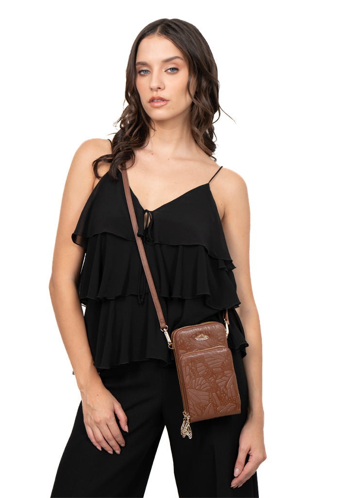 Porta Celular Naab Saffiano Grabado Mariposa