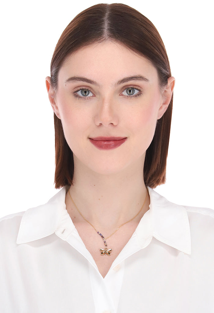 Collar Mariposa Colgante con Morado