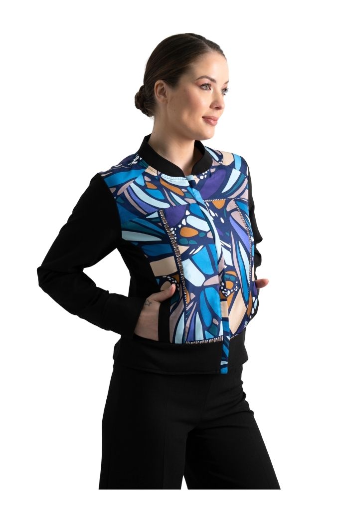 Bomber Okomej Mariposa Abstracta Azul Acero