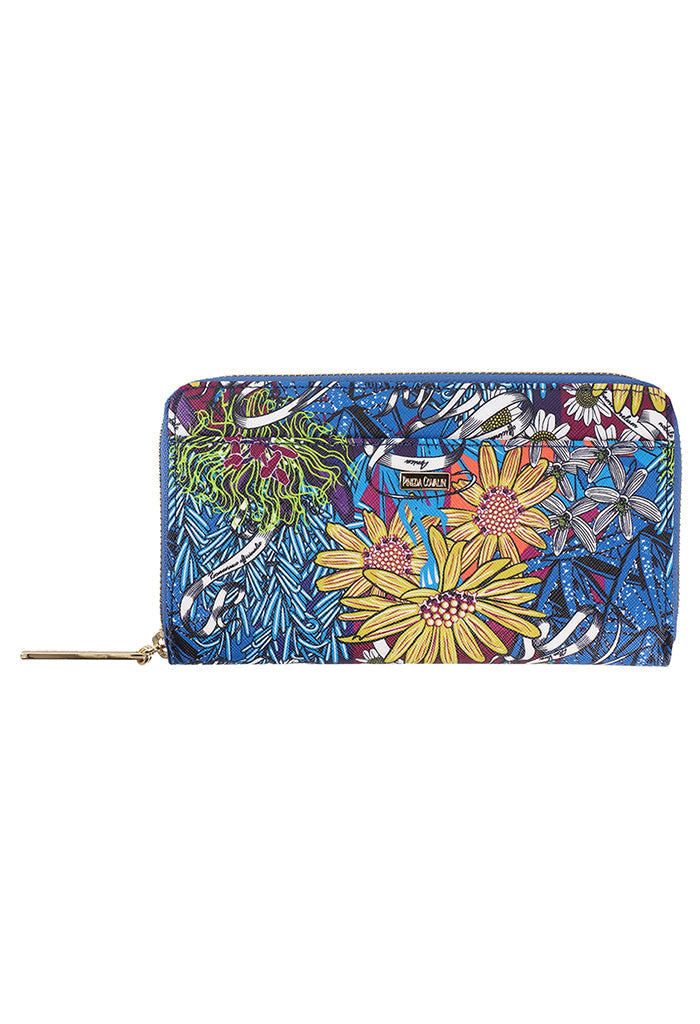 Cartera Grande Saffiano Herbolaria Flores Azul/Rosa