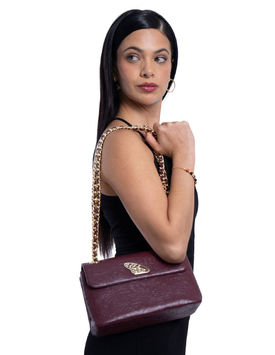 Bolsa Tusbel Piel Mini Piel Grabado Cempasúchil