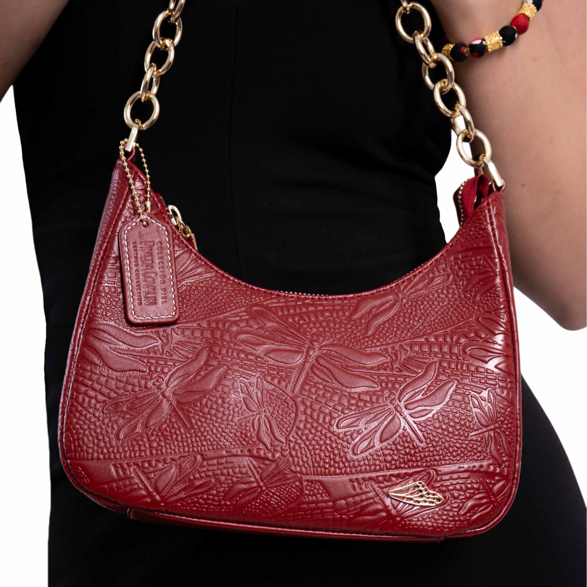 Bolsa Hobo Yax Piel Grabado Libélula