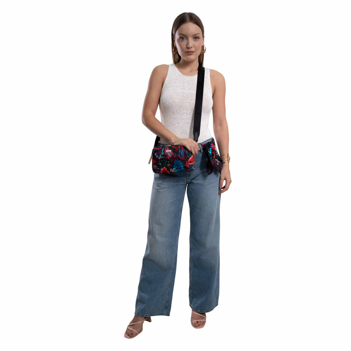 Crossbody Muxan Nylon Mariposa Bordada