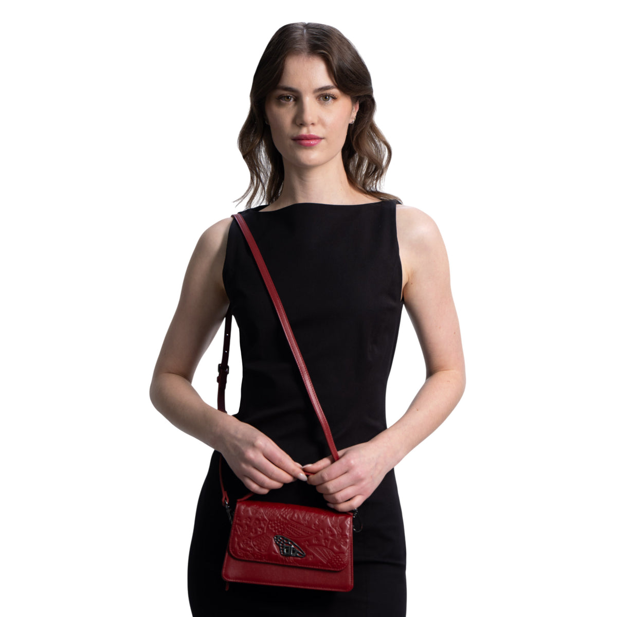 Mini Crossbody Sihul Piel Grabado Colibrí