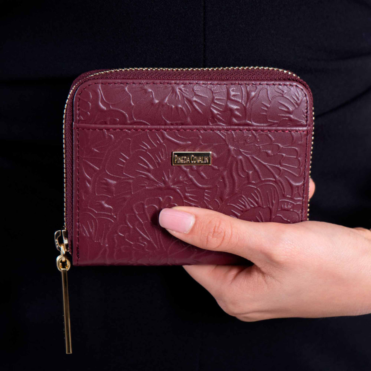 Cartera Chica Piel Grabado Cempasúchil