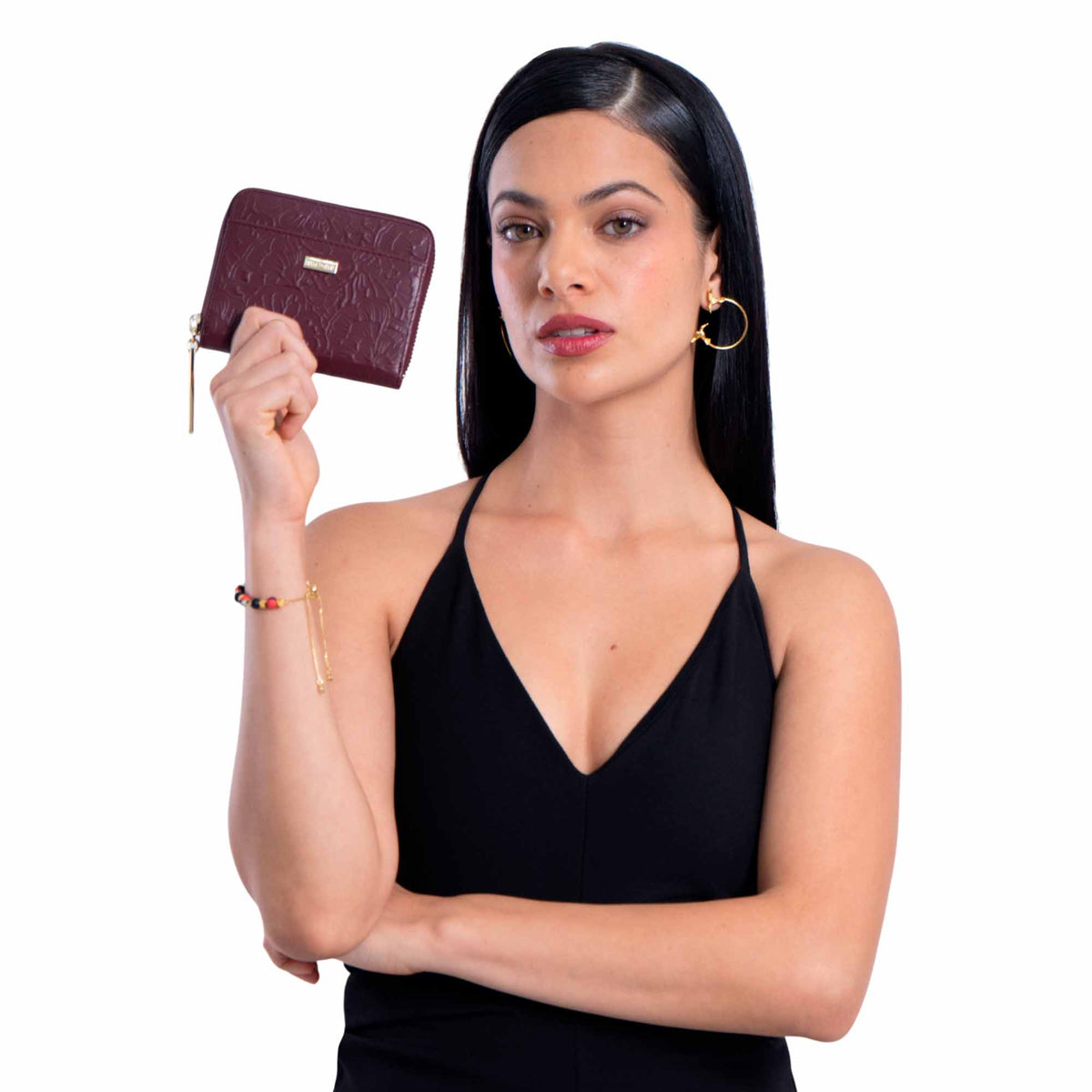 Cartera Chica Piel Grabado Cempasúchil