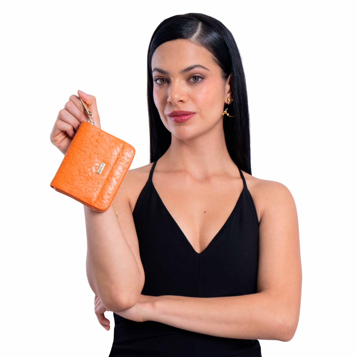 Cartera Chica Piel Grabado Cempasúchil