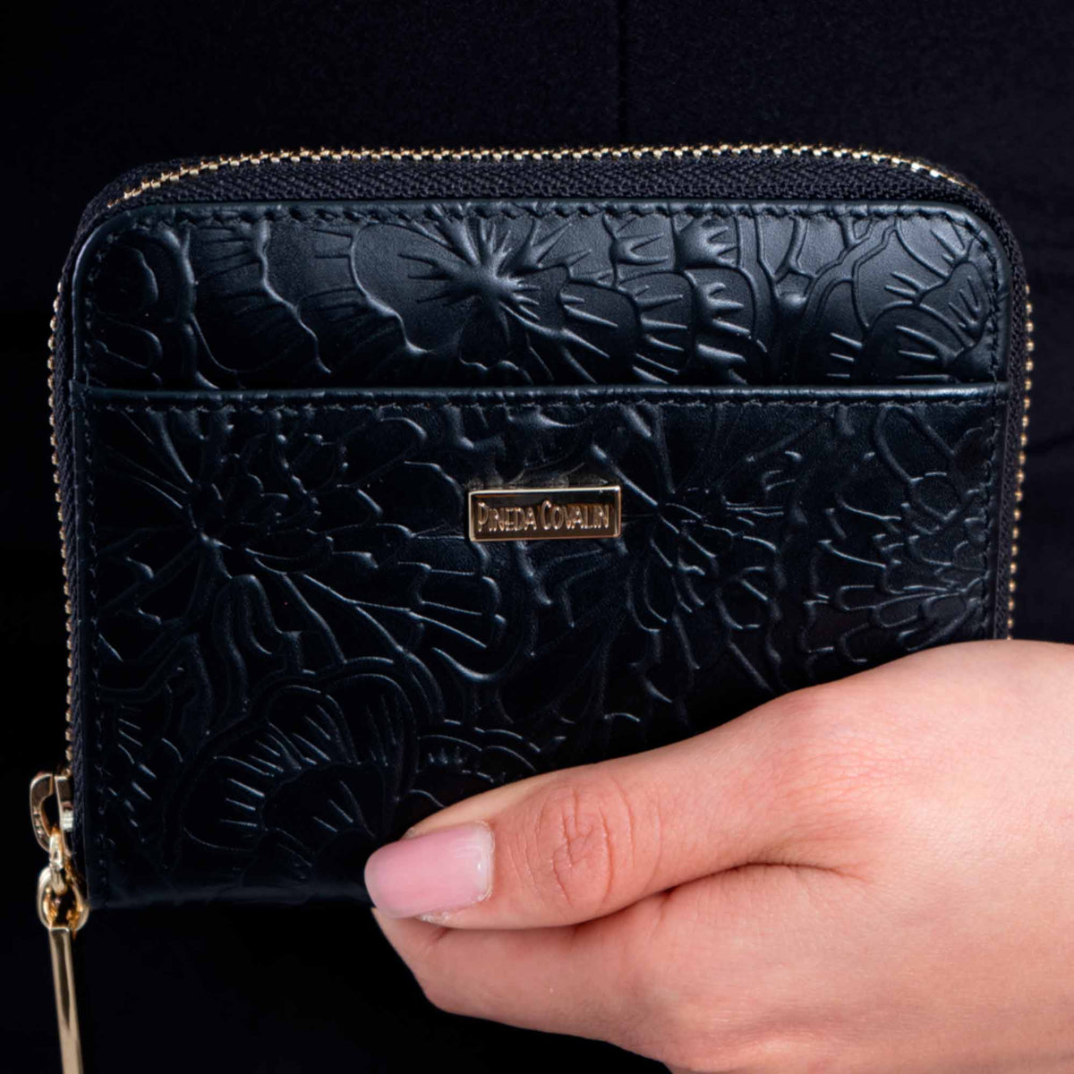 Cartera Chica Piel Grabado Cempasúchil