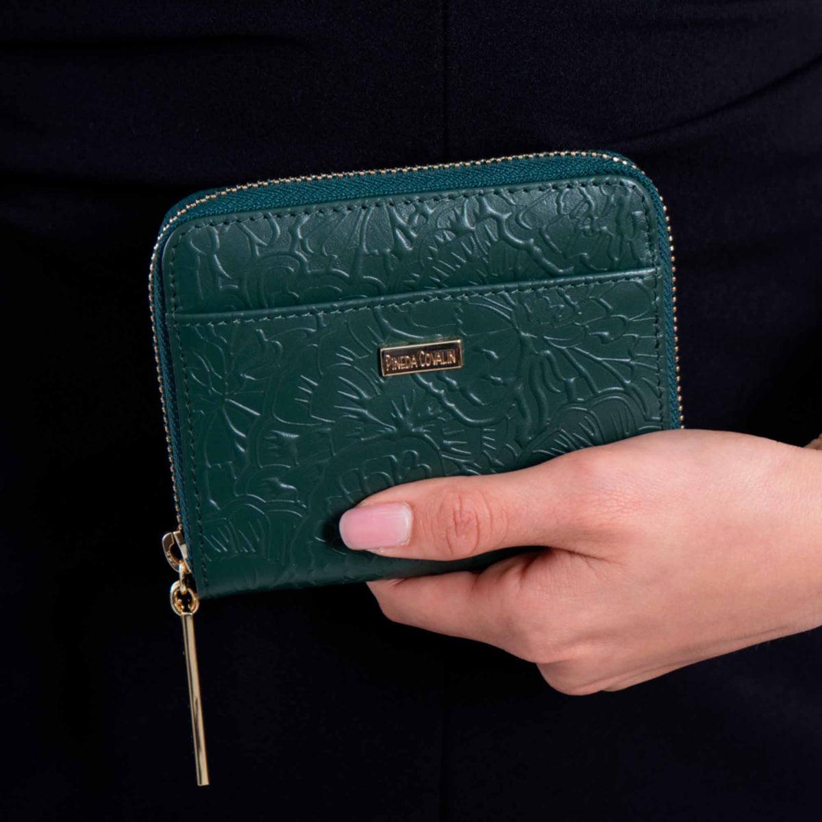 Cartera Chica Piel Grabado Cempasúchil