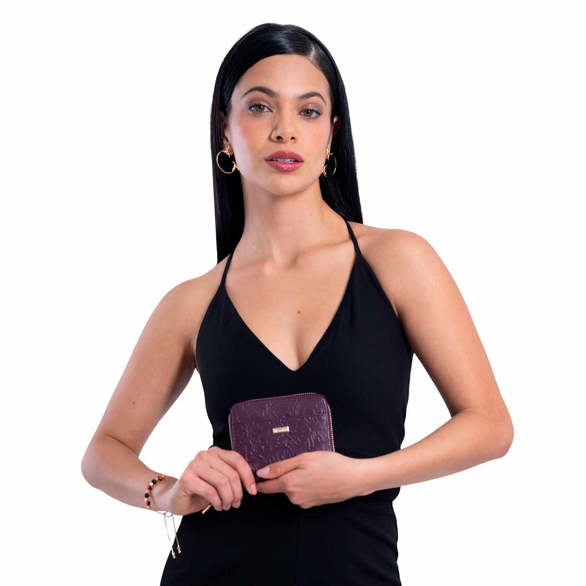 Cartera Chica Piel Grabado Cempasúchil