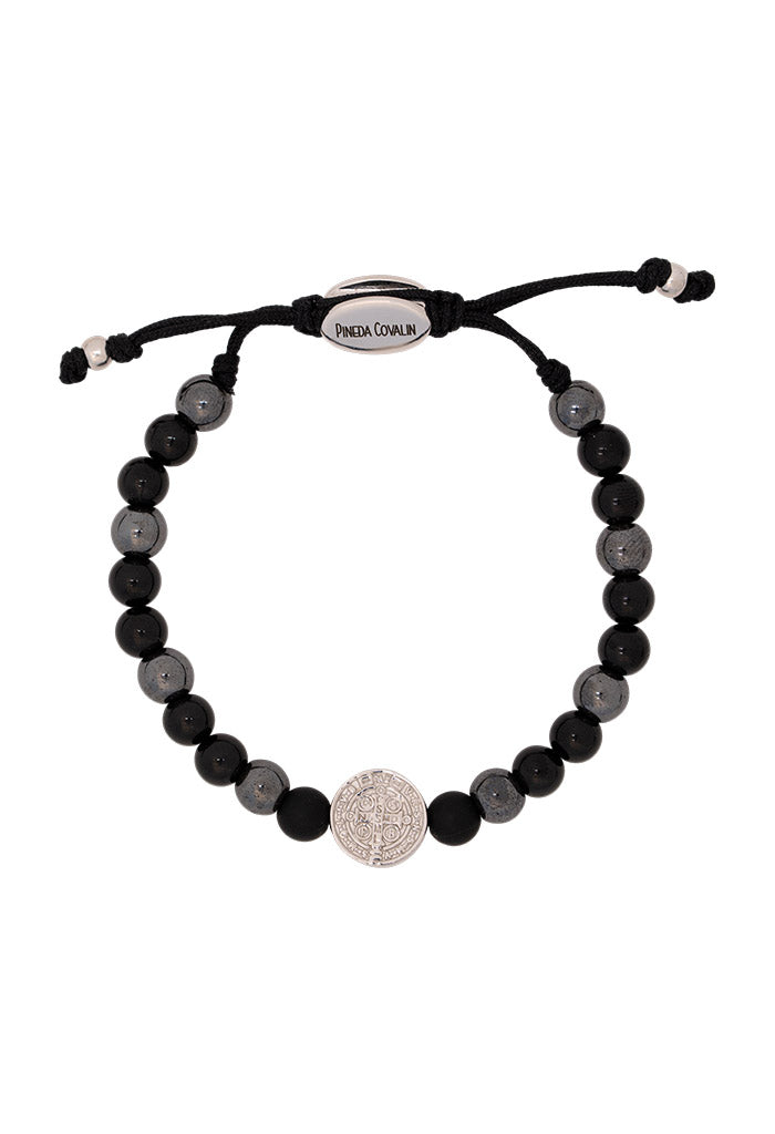 Pulsera San Benito Onix Hematita Baño Rodio