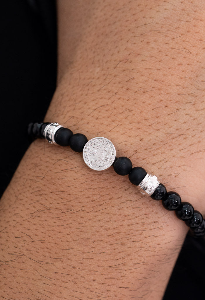 Pulsera San Benito Ónix 2 Separadores Baño Rodio