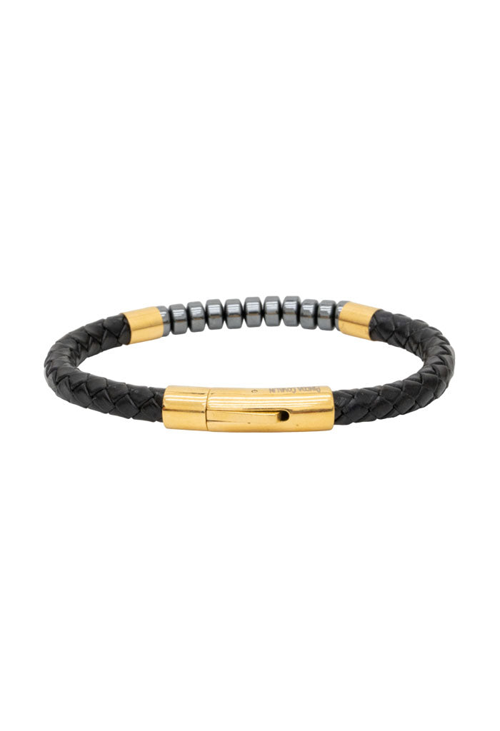 Pulsera Piel Acero Inoxidable y Hematitas