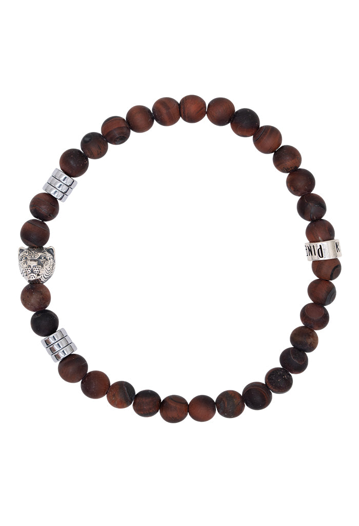 Pulsera Dualidad Cabeza De Jaguar Ojo De Tigre Rojo