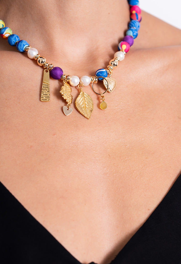 Collar Redondo Bolitas Seda Dijes De Libertad