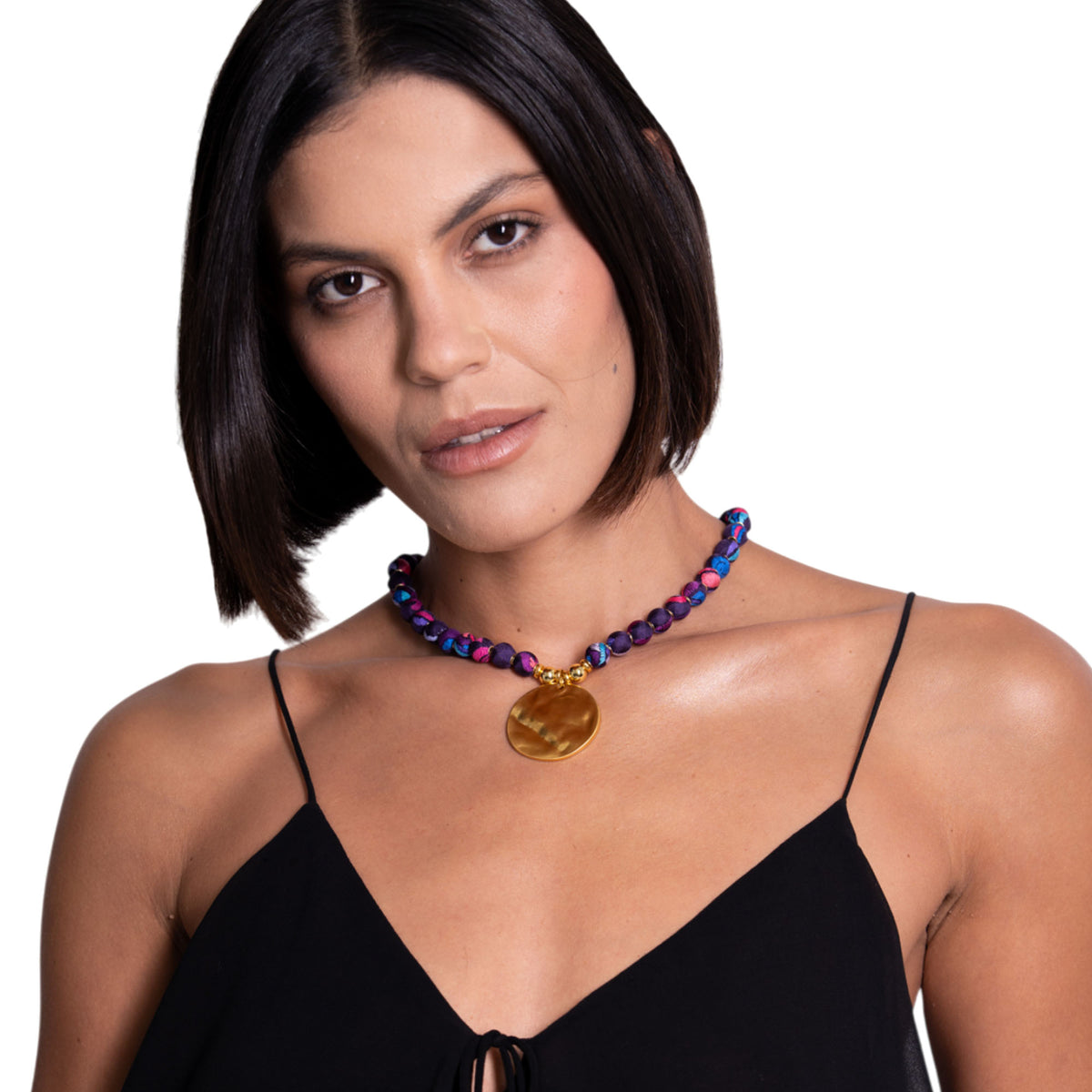 Collar Bolitas Seda Dije Circular