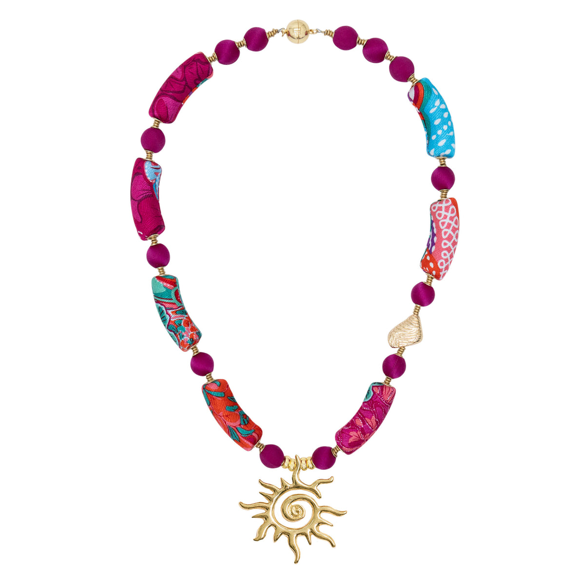 Collar Tubos Cilindro Seda con Elemento Sol
