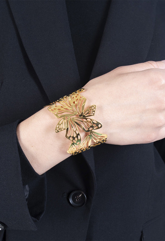 Brazalete Ajustable Mariposa Monarca con baño Oro