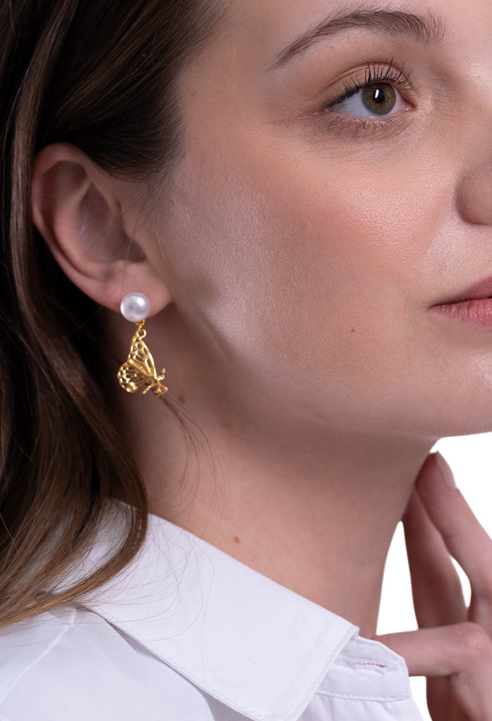 Aretes Mariposa Monarca Perla cultivada