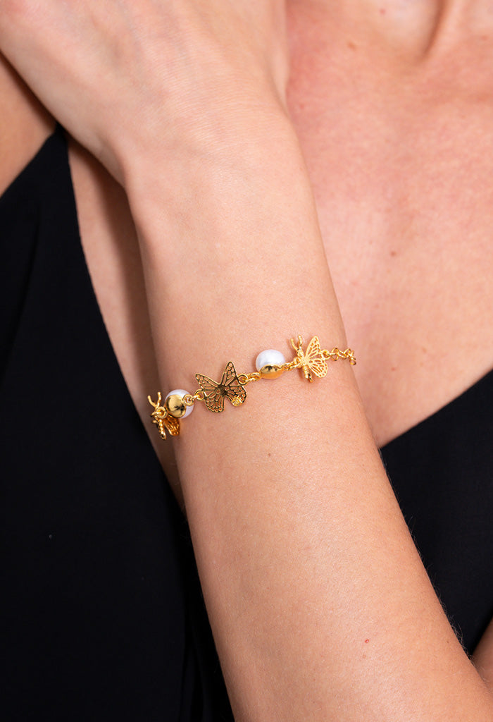 Pulsera 3 Monarcas Perlas Cadena