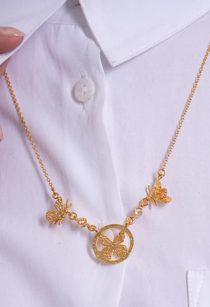 Collar Fini Circulo Mariposas 2 Monarcas Zirconias