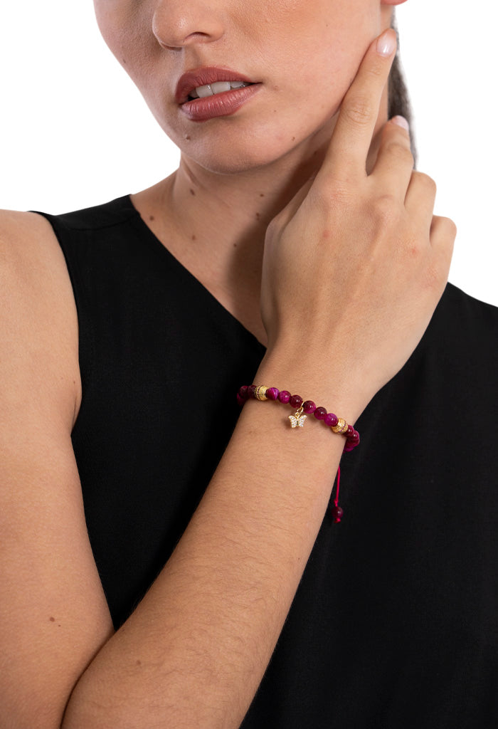 Pulsera Mariposa Ojo Tigre Rosa