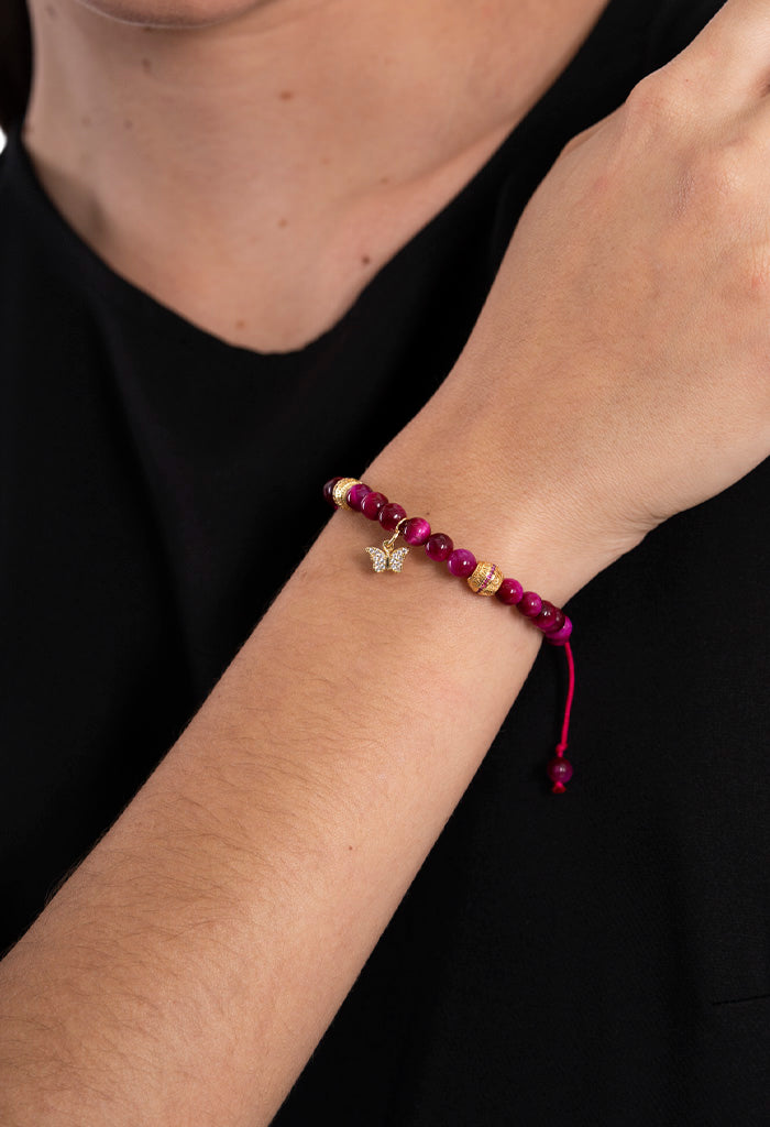 Pulsera Mariposa Ojo Tigre Rosa