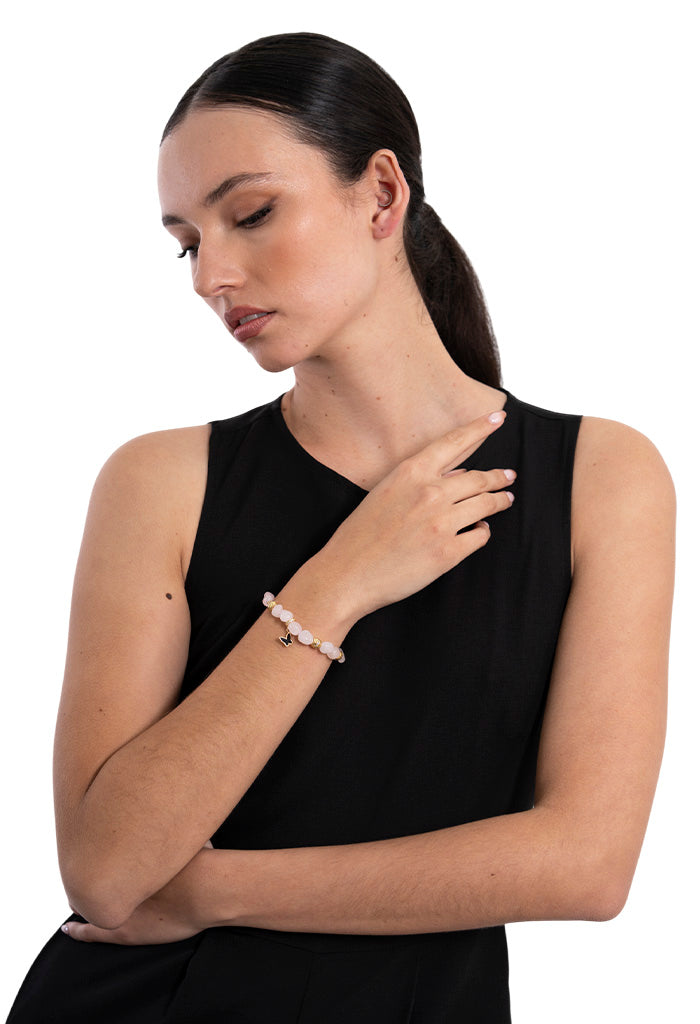 Pulsera Mariposa Cuarzo Rosa Elementos Dorados