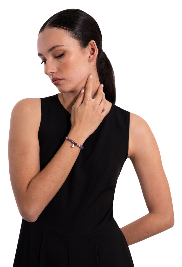 Pulsera Mariposa Blanca Amatista Morado