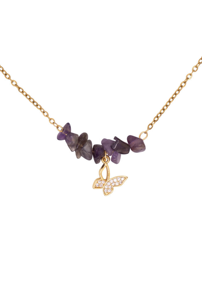 Collar Amatista Mariposa Zirconia Blanca