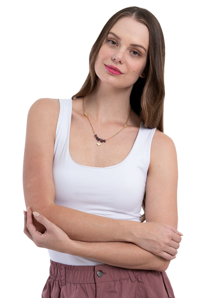 Collar Amatista Mariposa Zirconia Blanca