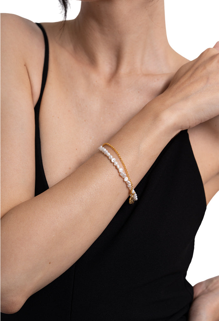 Pulsera Doble Con Perlas