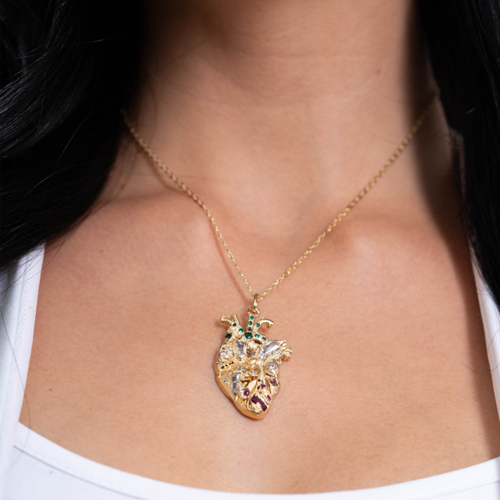 Collar Dije Corazón Con Cristales