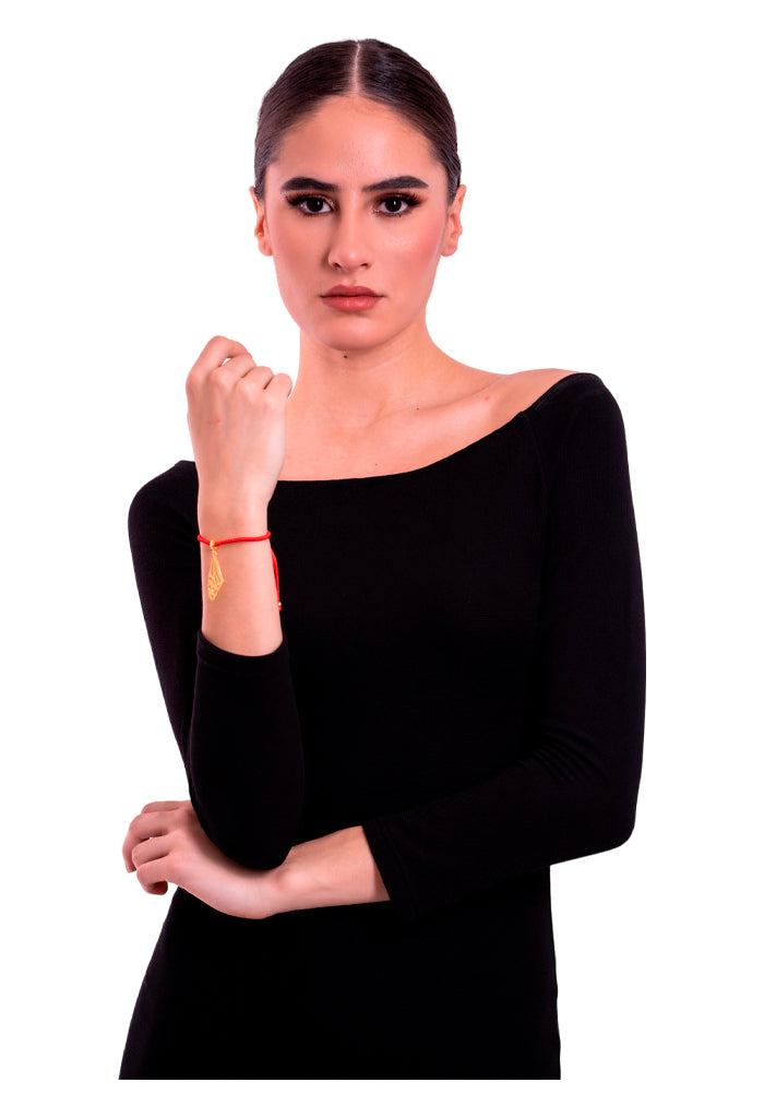 Pulsera Tejida con Dije Mariposa Dorado