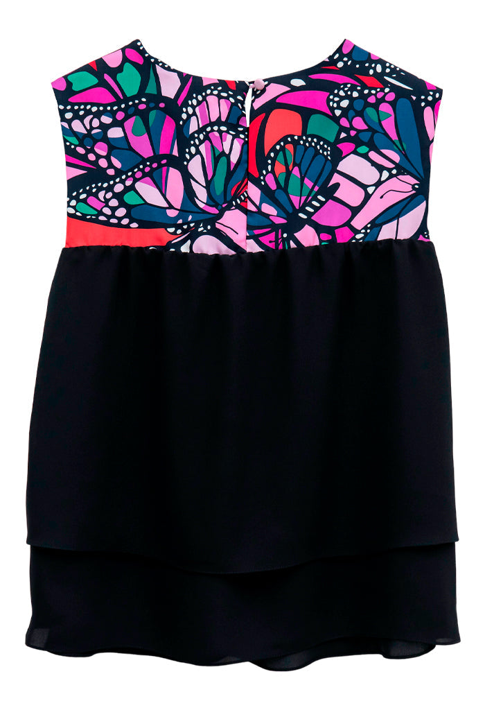 Blusa Pétalos Vuelo de Mariposa Verde/Rosa