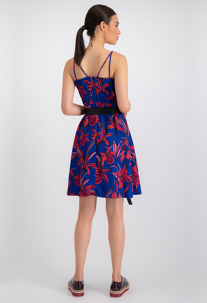 Vestido Okomej Orquídeas Marino