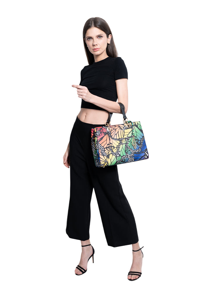 Bolsa Kaxan Saffiano Grabado Mariposa Macro Arcoíris Original